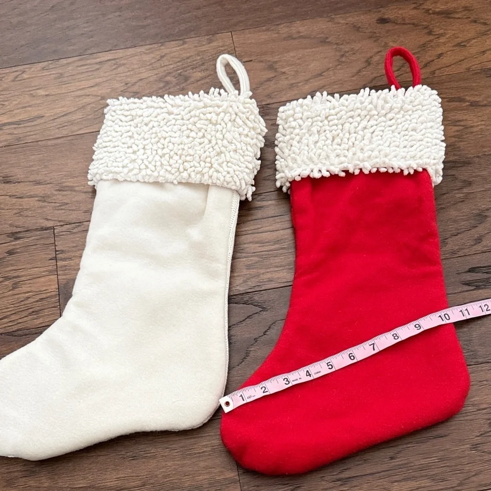 Red and White Knit Poinsettia Stocking Set